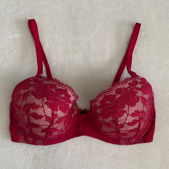 Betsey Johnson Intimates | Starlet Lace Underwire Balconette Bra 723801 Pink 36D - Picture 1 of 16